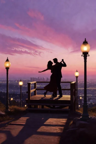 Ilustração gerada por IA inspirada no filme La La Land: Melodia de Amor