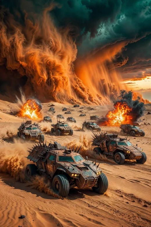 Ilustração gerada por IA inspirada no filme Mad Max: Estrada da Fúria