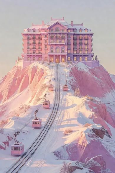 Ilustração gerada por IA inspirada no filme Grand Budapest Hotel